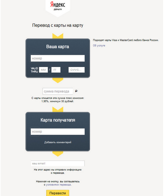 Яндекс.Деньги запустили сервис по переводу денег между картами российских банков